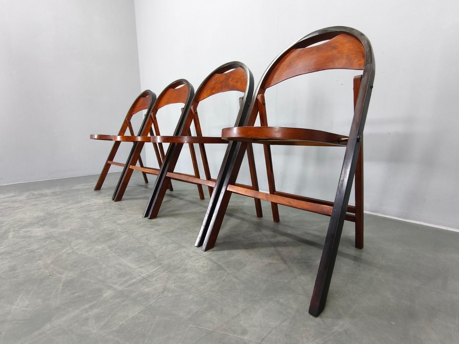 Set Of Four Bauhaus Folding Chairs B751 By Ligna, Czechoslovakia 1930s photo vintage