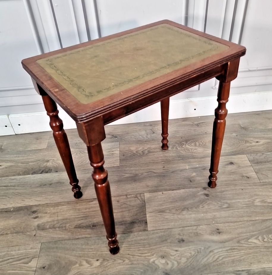 Antique Mahogany Side Table Leather Top Edwardian Lamp Wooden Vintage photo furniture