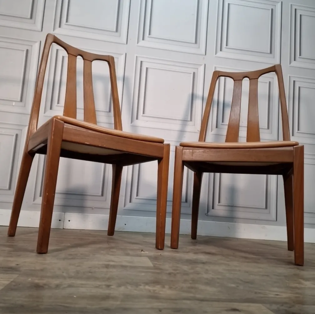 Vintage Nathan Dining Chairs Pair Teak Mid Century Wooden Desk Seats Retro photo for sale