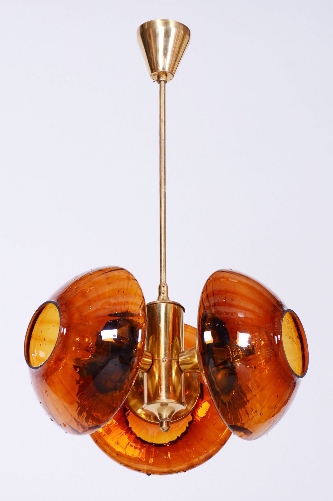 Restored Mid Century Chandelier, By Kamenický šenov, Brass, Glass, Czech, 1960s photo Lighting