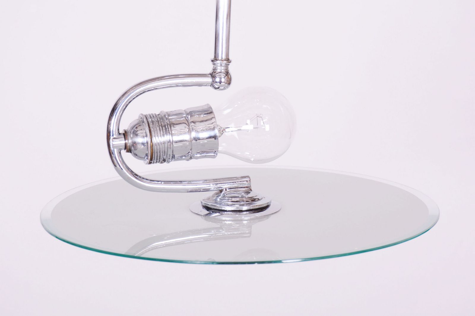 Restored Bauhaus Chandelier, Chrome Plated Steel, Frosted Glass, Czech, 1930s photo furniture