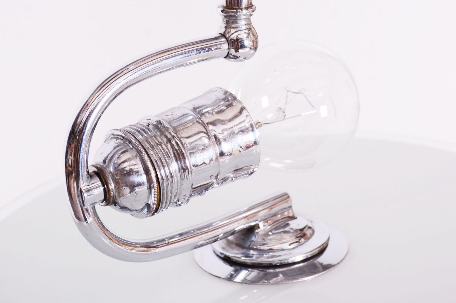 Restored Bauhaus Chandelier, Chrome Plated Steel, Frosted Glass, Czech, 1930s photo vinterior