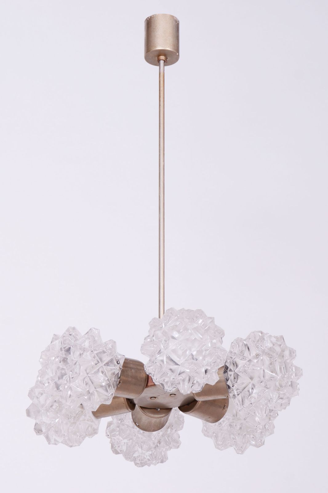 Restored Mid Century Chandelier, By Kamenický šenov, Brass, Glass, Czech, 1960s photo for sale