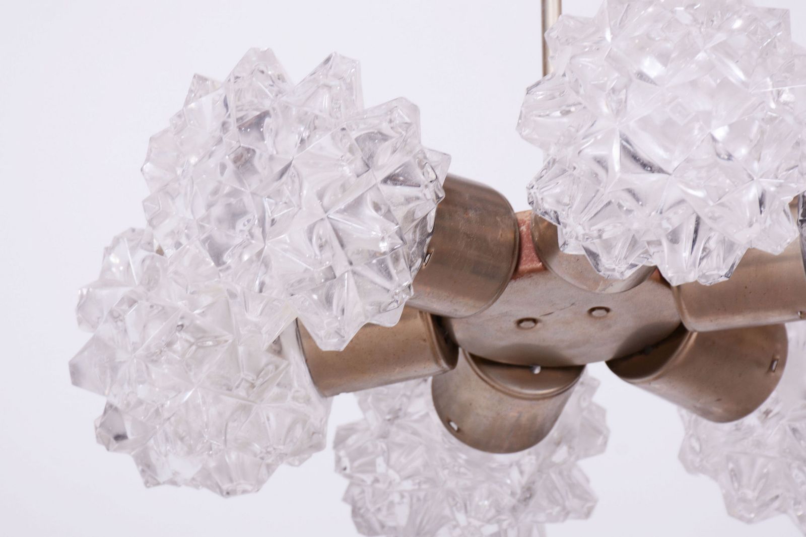 Restored Mid Century Chandelier, By Kamenický šenov, Brass, Glass, Czech, 1960s photo Lighting