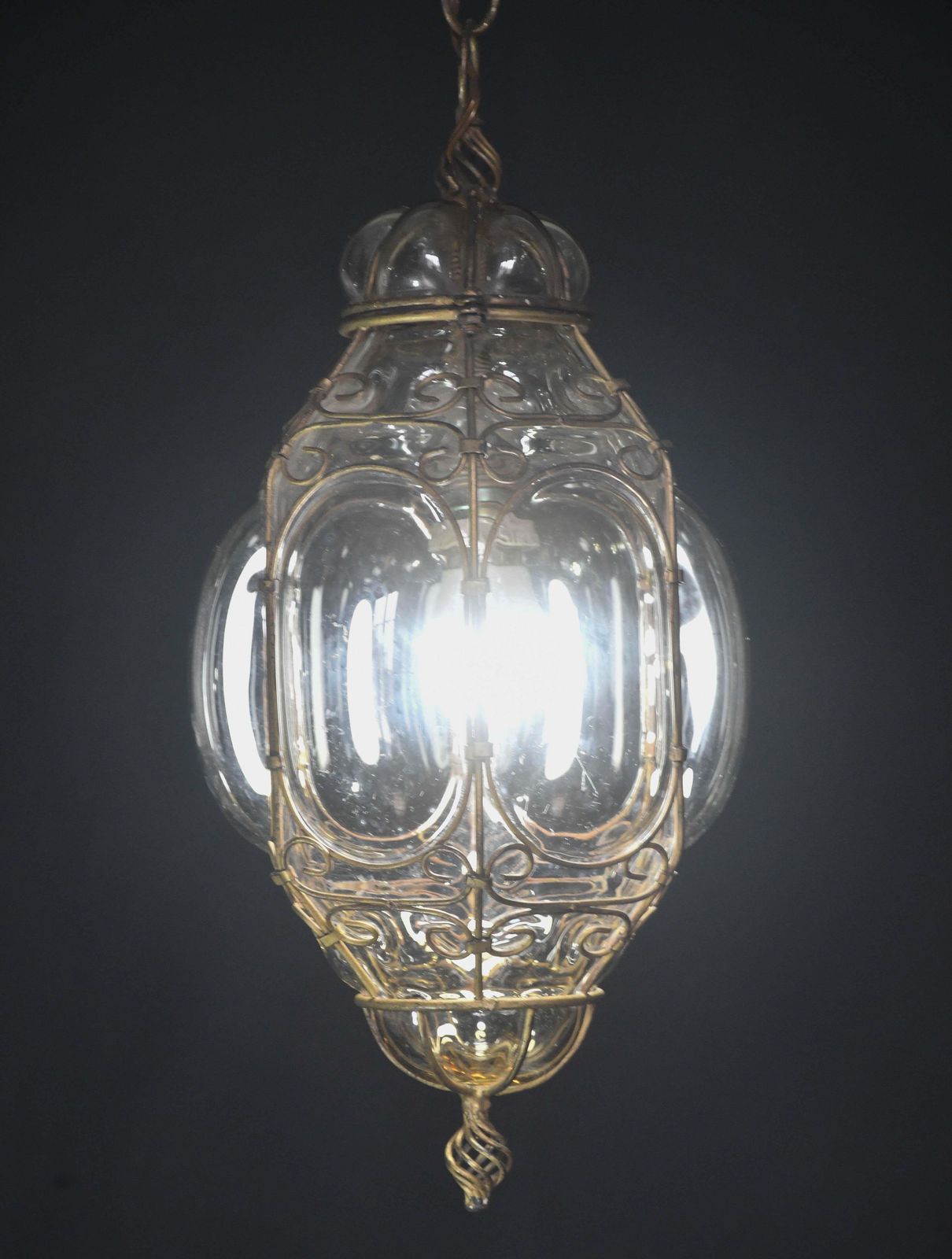 photo furniture Charming Gilded Brass Colour Venetian Lantern, Seguso Murano Glass, Italy, 1950s