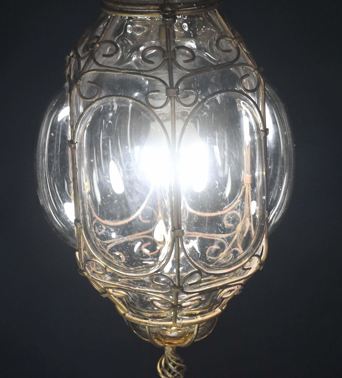 Lighting Charming Gilded Brass Colour Venetian Lantern, Seguso Murano Glass, Italy, 1950s photo