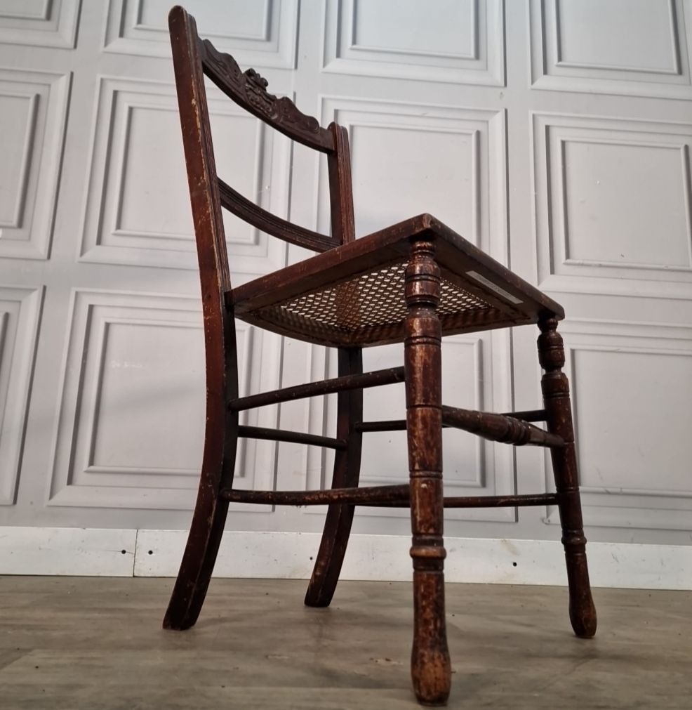 Antique Cane Bedroom Chair Carved Crest Victorian Dining Hall Seat Wooden photo for sale