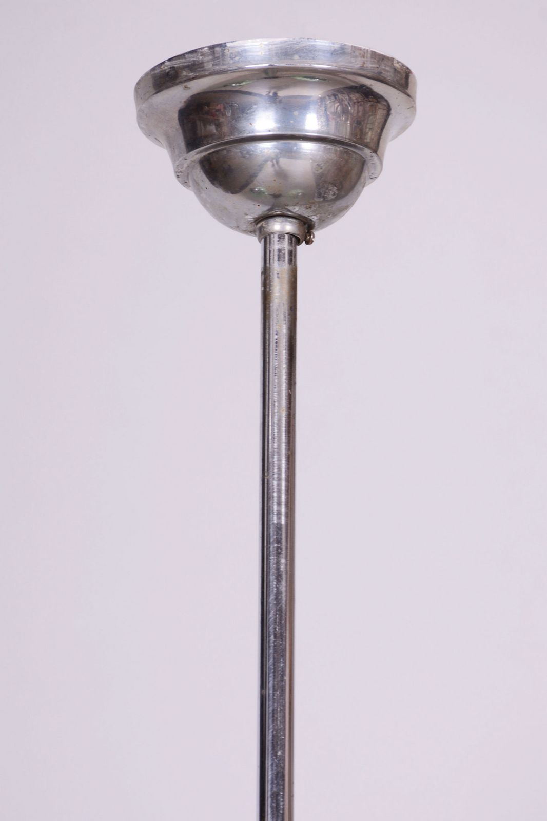 Restored Bauhaus Chandelier, Chrome Plated Steel, Opaline Glass, Czech, 1930s photo Lighting