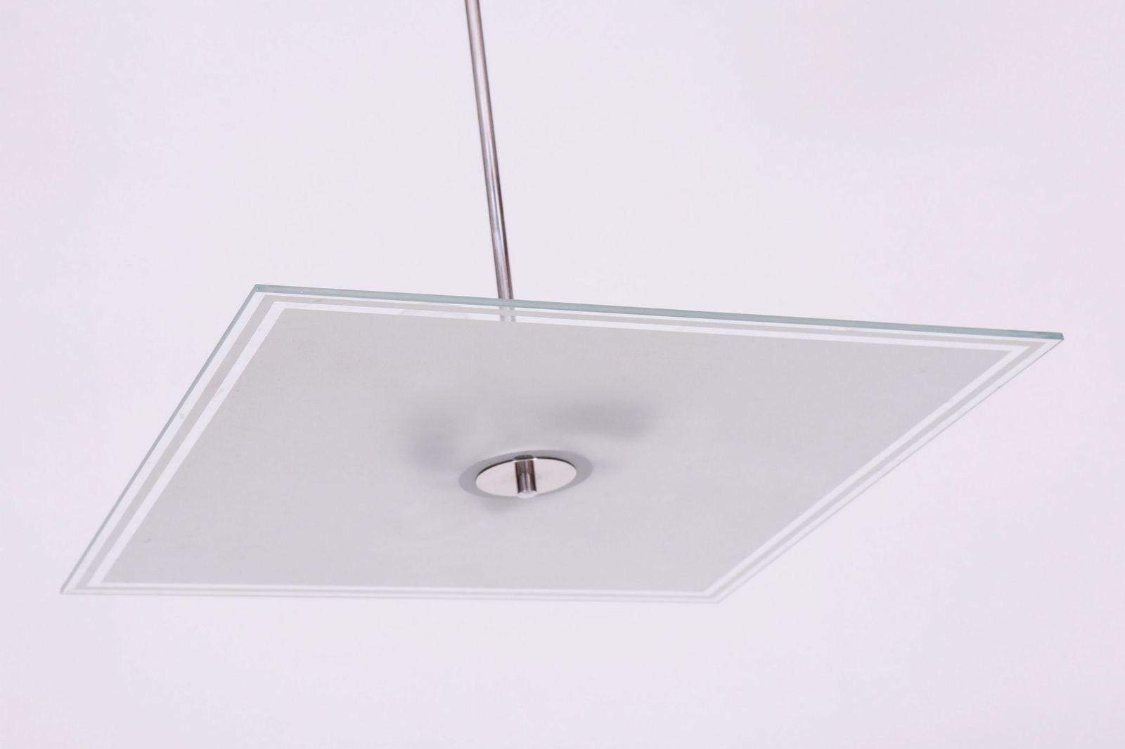 Restored Bauhaus Chandelier, Chrome Plated Steel, Frosted Glass, Czech, 1930s photo for sale
