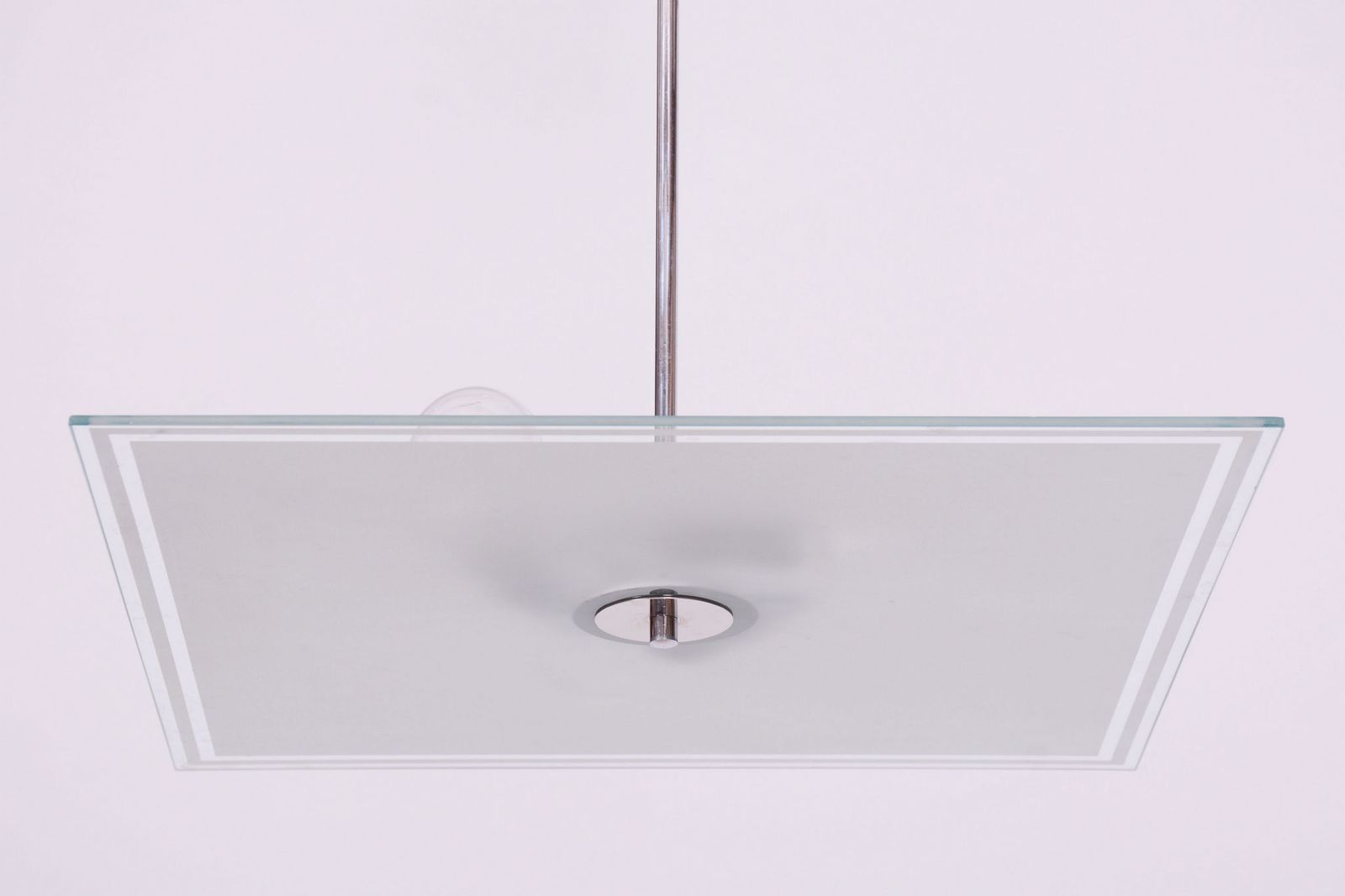 Restored Bauhaus Chandelier, Chrome Plated Steel, Frosted Glass, Czech, 1930s photo Lighting