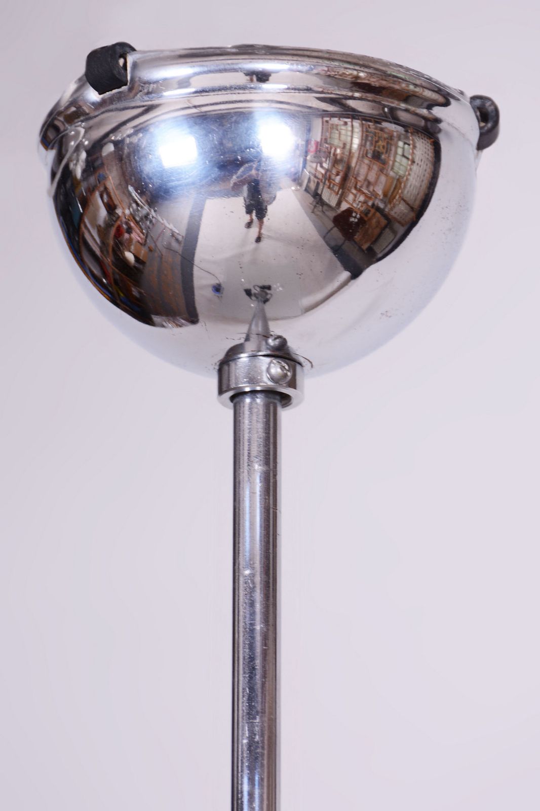 Restored Bauhaus Chandelier, Chrome Plated Steel, Frosted Glass, Czech, 1930s photo buy