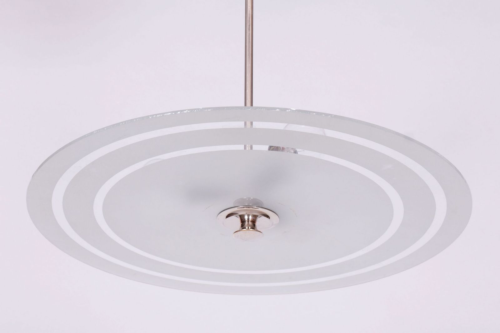 Restored Bauhaus Chandelier, Chrome Plated Steel, Milk Glass, Czech, 1930s photo 850.0