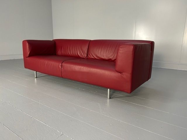 Cassina "250 Met" Large Sofa In Deep Red "Carminio" Pelle Scozia Leather