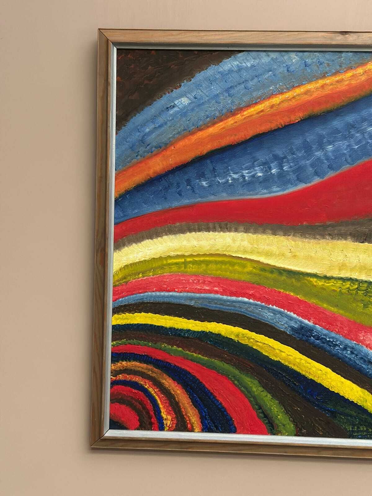photo buy Original Swedish Oil On Canvas – “Fantasia/Färg” By R.C. Reyes – Dated 1990 (Verso)  – Vintage & Framed – 67x 67 Cm (26.3" × 26.3")