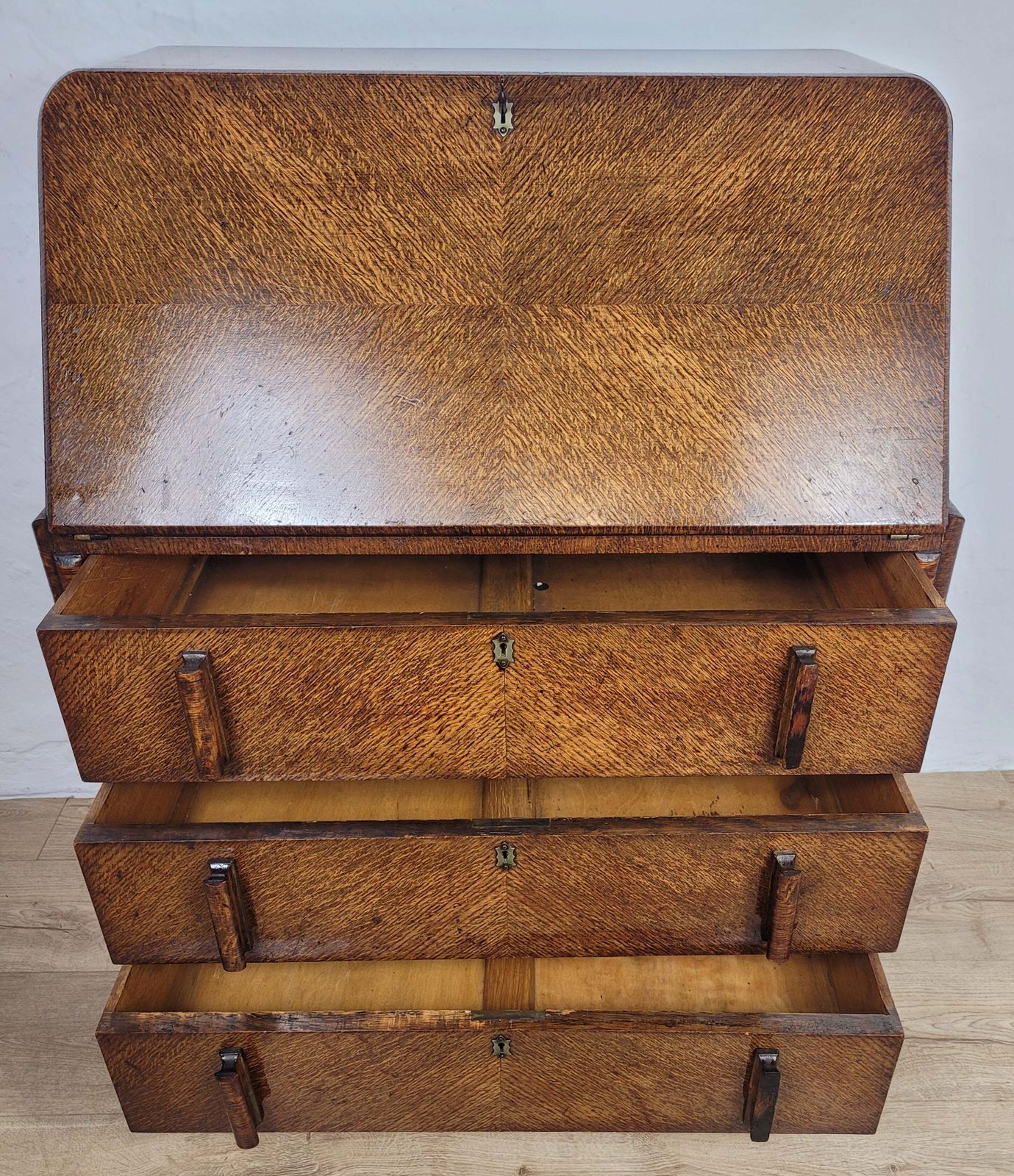 Oak Writing Bureau Desk Vintage 1960's Key & Lock Delivery Available photo for sale