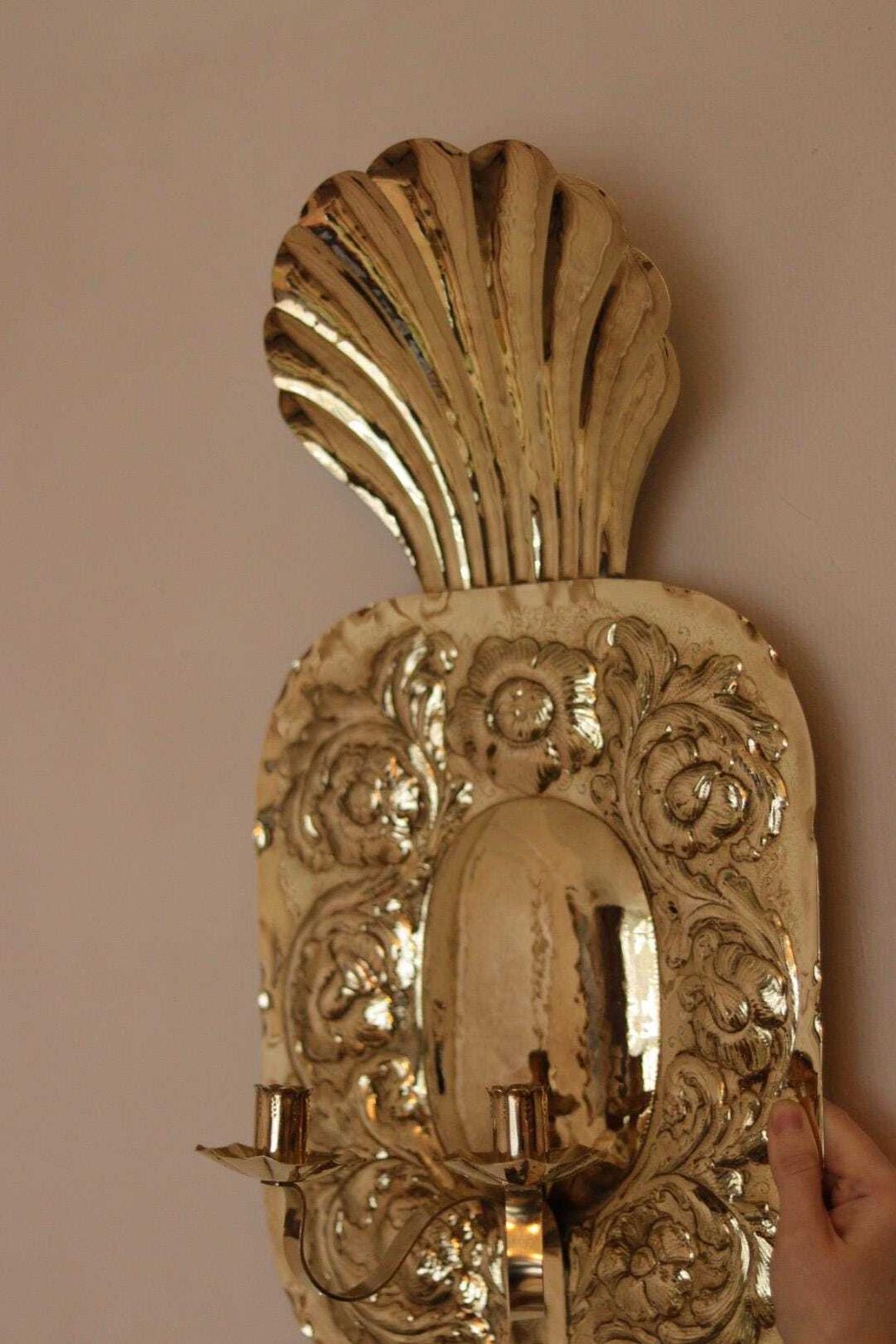 Large Mid Century Swedish Brass Sconces photo vinterior