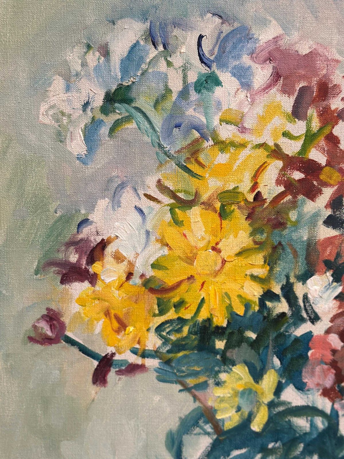 photo buy Original Swedish Oil On Canvas – “Still Life With Flowers In Vase” By Jan Sonne (1909 96) 1980 – Vintage & Framed 76 × 65 Cm (29.9" × 25.6")
