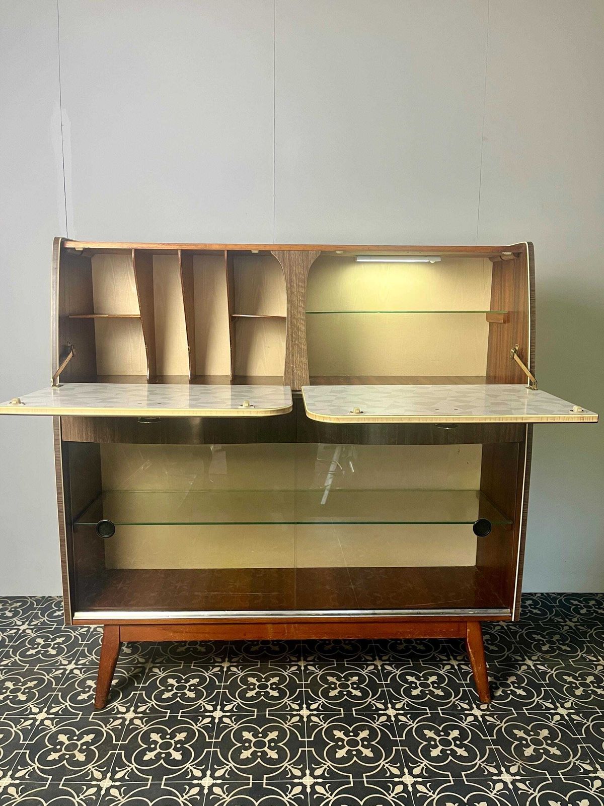 Retro 1960’s Mid Century Writing Desk And Vintage Cocktail Drinks Cabinet photo furniture