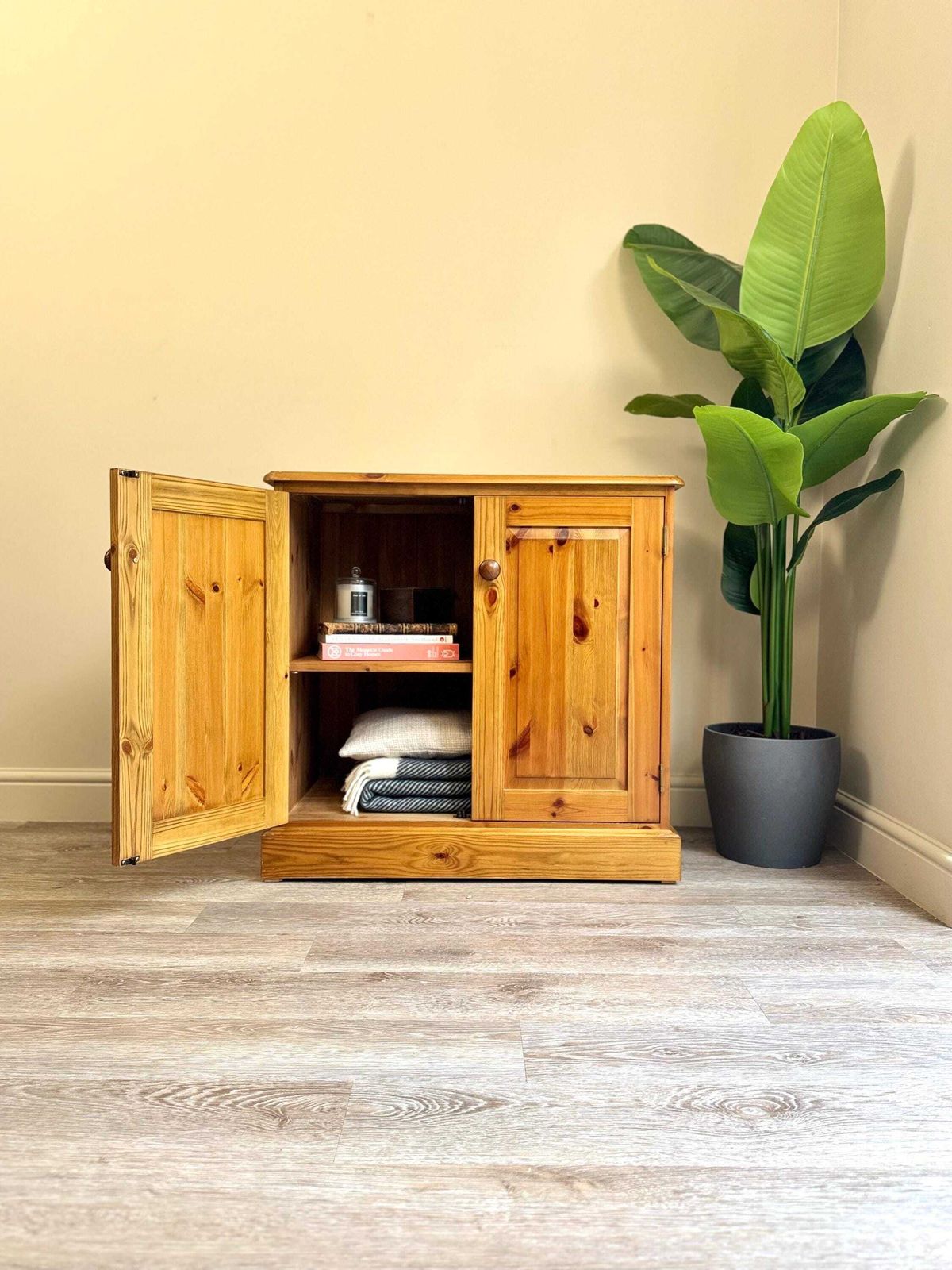 Farmhouse Pine Wooden Cabinet Record Games Cupboard