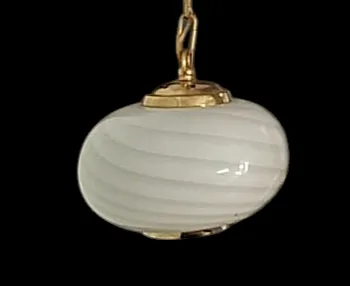 Pair Of 1960's Murano Swirl Opaline Glass Pendant Lights. photo vintage