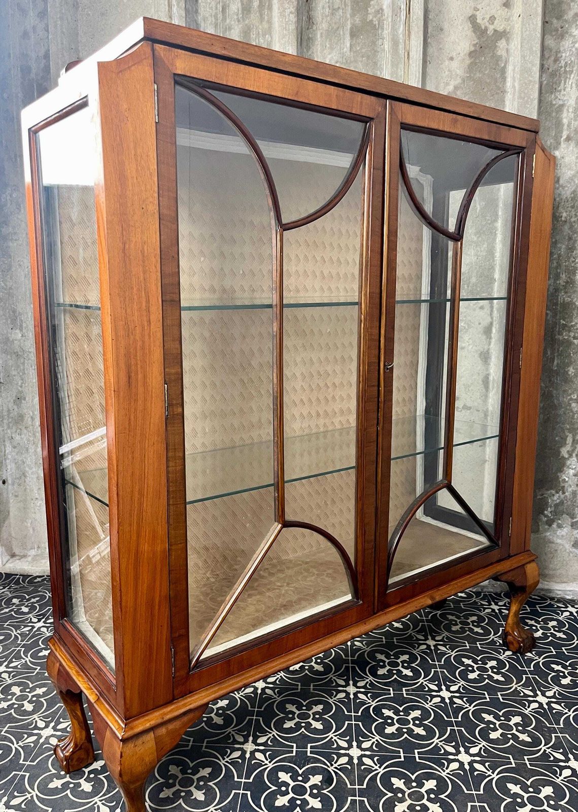 Furniture 1930’s Walnut Mahogany Antique Art Deco Cocktail Display Cabinet photo