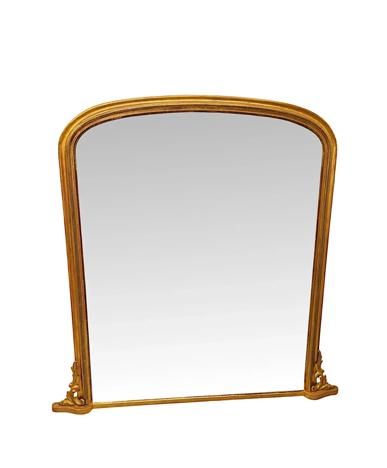 A Gorgeous Large 19th Century Simple Design Giltwood Archtop Overmantel Mirror photo for sale