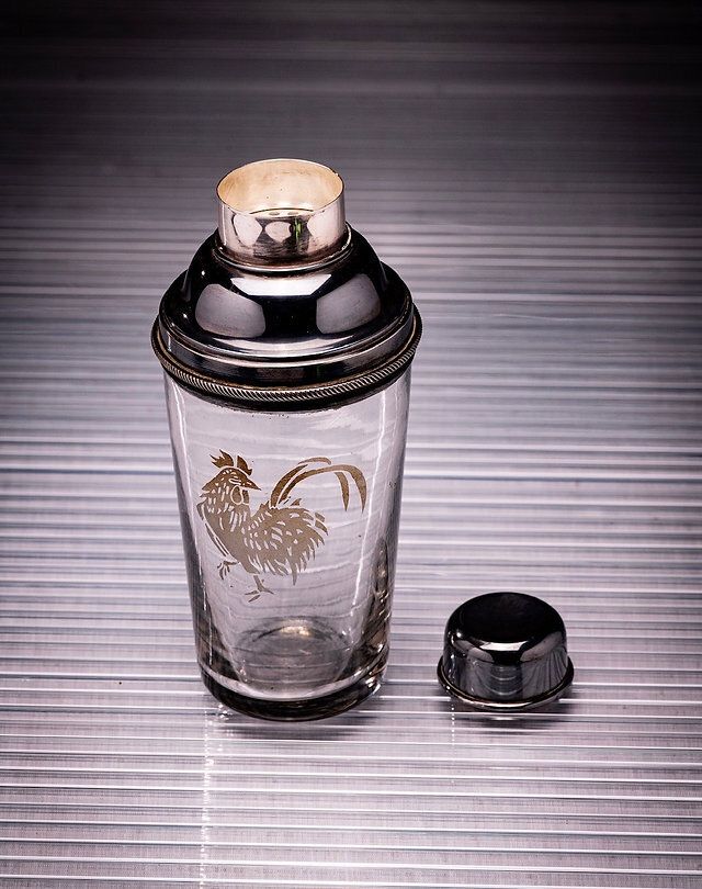 James Dixon & Sons Art Deco Style Silver Plated & Etched Glass Cocktail Shaker photo vinterior
