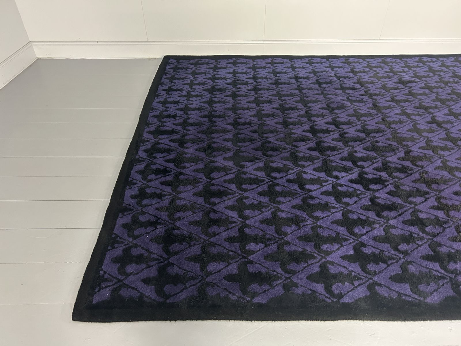 Pair Of Modern Design Black And Purple Motif Large Rugs In Wool   3m X 4m photo for sale