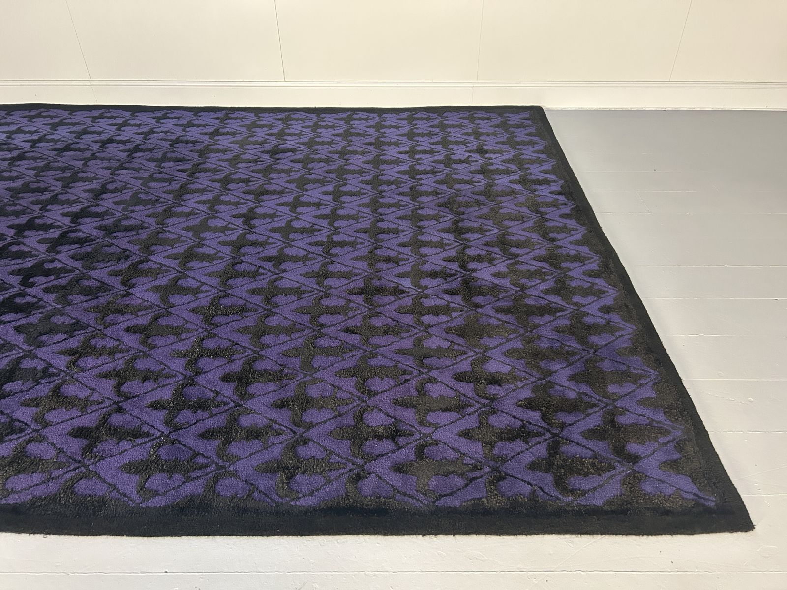Pair Of Modern Design Black And Purple Motif Large Rugs In Wool   3m X 4m photo Textiles