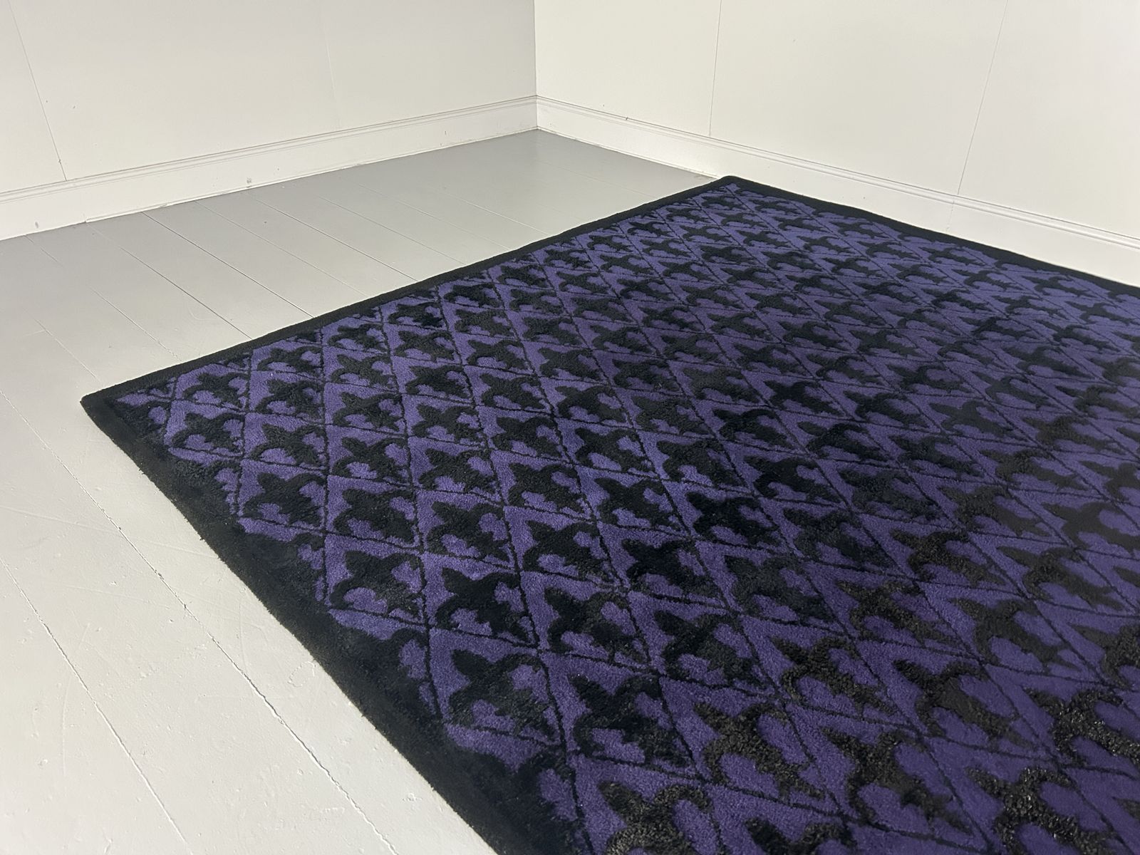 Pair Of Modern Design Black And Purple Motif Large Rugs In Wool   3m X 4m photo 5900.0