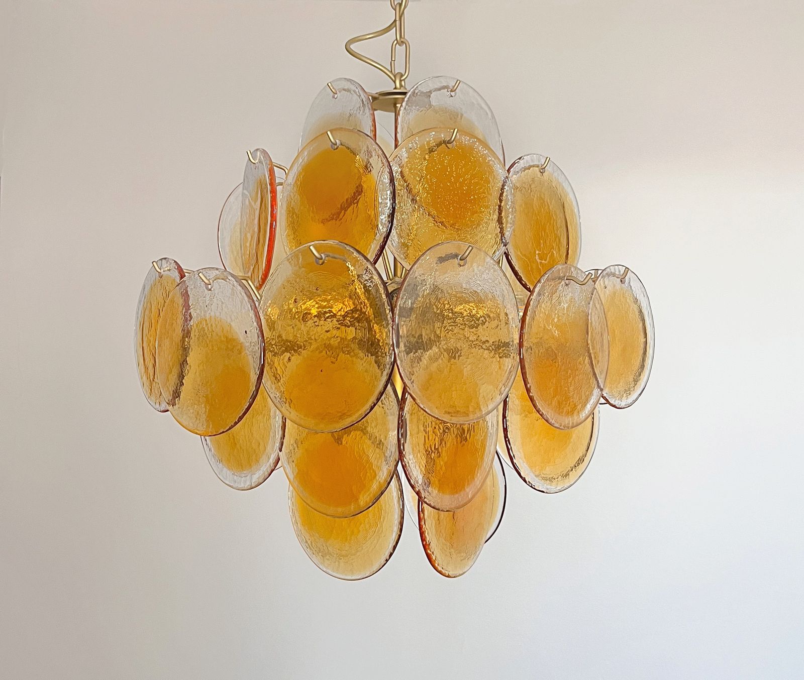 Vintage Italian Murano Chandelier   36 Amber Stain Disks