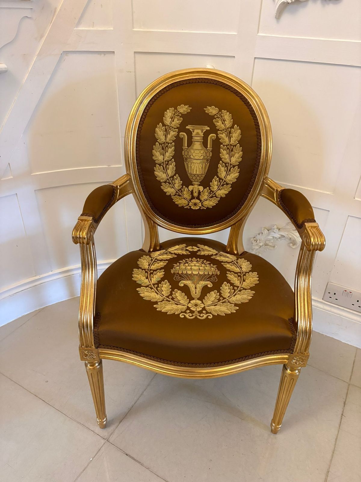Large Rare Suite Of 42 Matching Louis XVI Style Giltwood Dining Chairs With Silk Damask Upholstery photo 39000.0