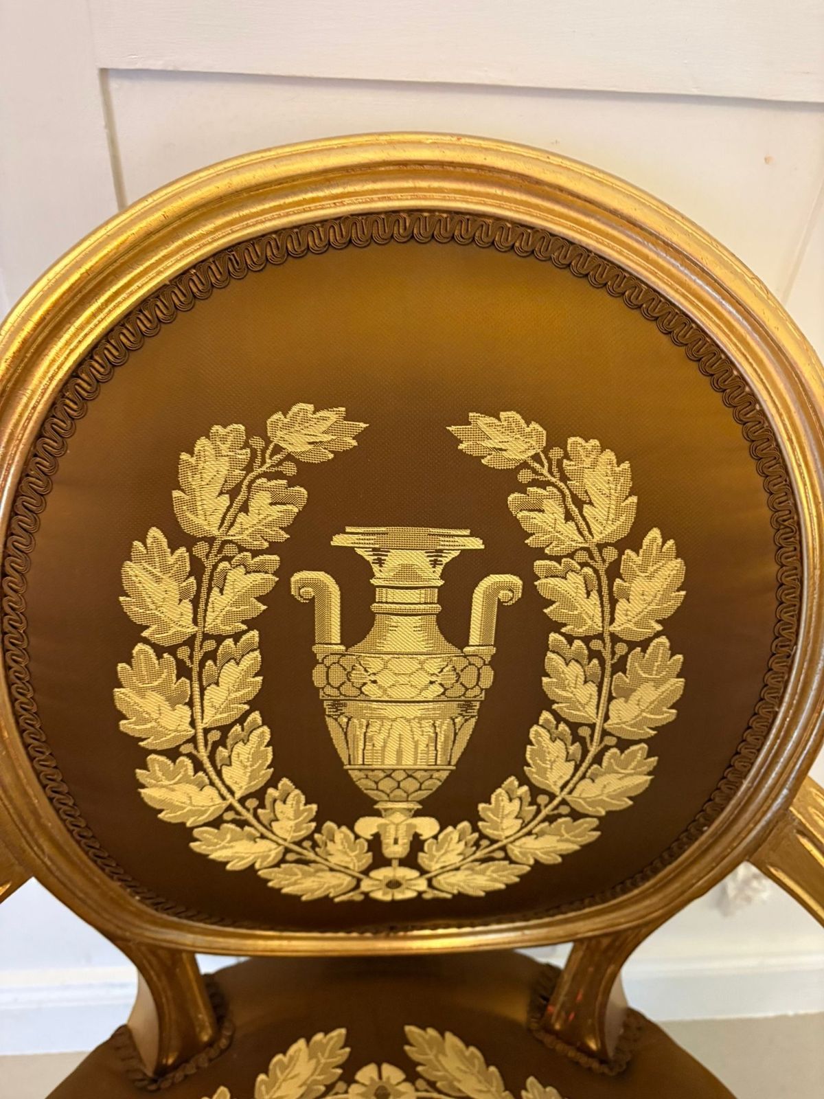 39000.0 Large Rare Suite Of 42 Matching Louis XVI Style Giltwood Dining Chairs With Silk Damask Upholstery photo