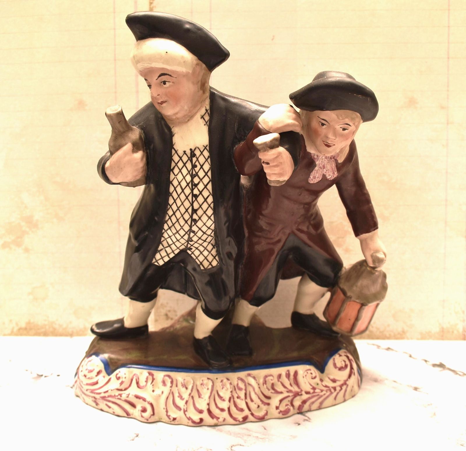 Antique Staffordshire Pottery Figure   The Drunken Parson And Clerk