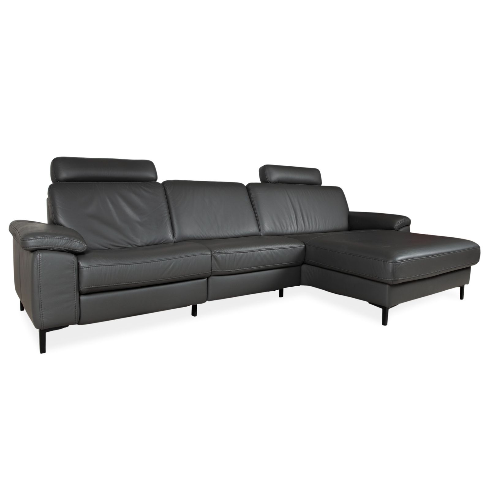 Canapé d'angle Mondo Maestra en cuir gris ardoise anthracite, fonction électrique