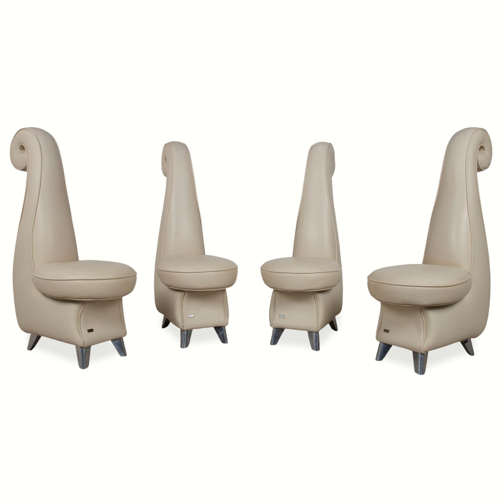 Lot de 4 chaises Bretz Rocky en cuir, beige crème, pour salle à manger