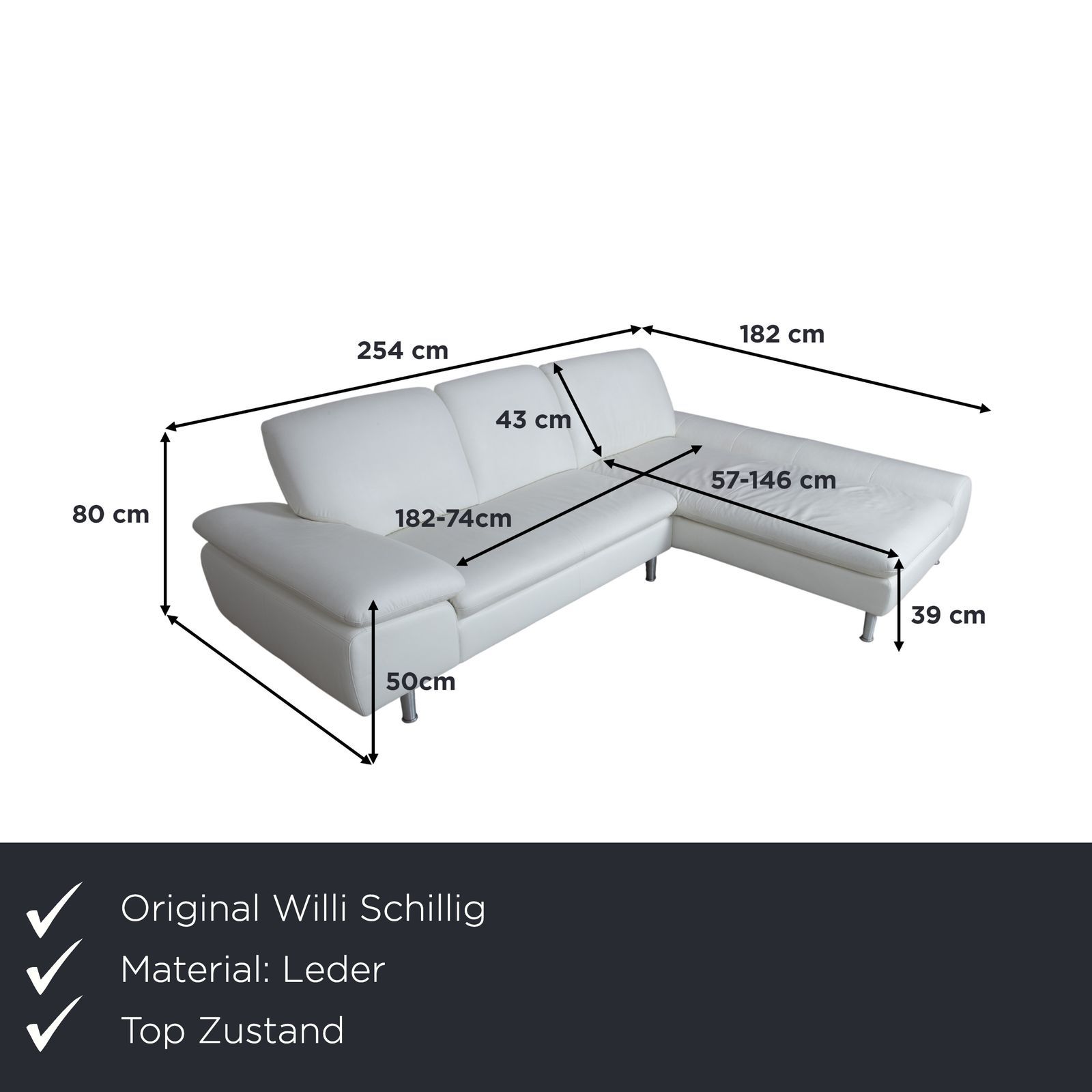 Canapé d'angle Willi Schillig Loop en cuir, blanc crème, fonction manuelle photo furniture