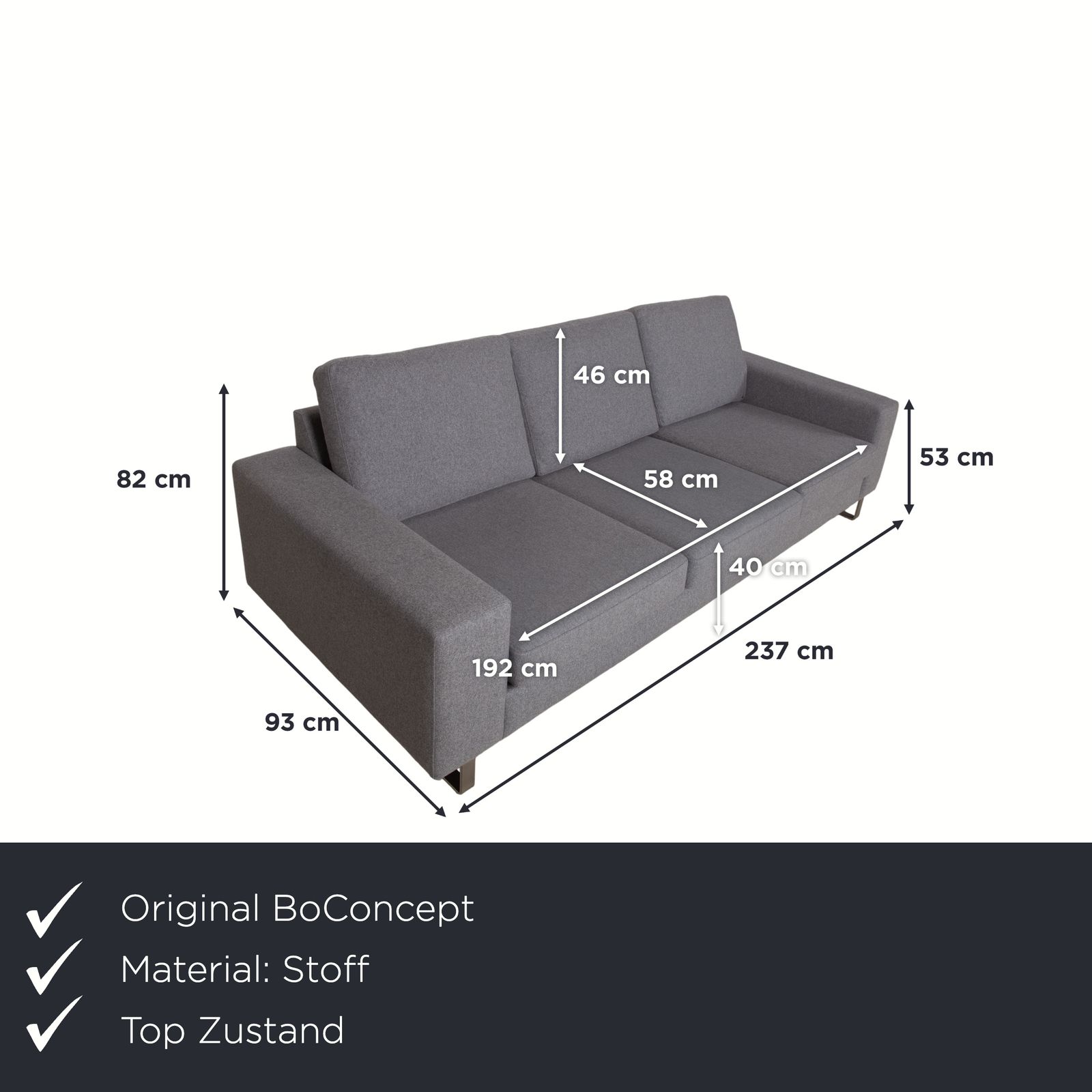 Canapé BoConcept Indivi 3 places en tissu gris photo furniture