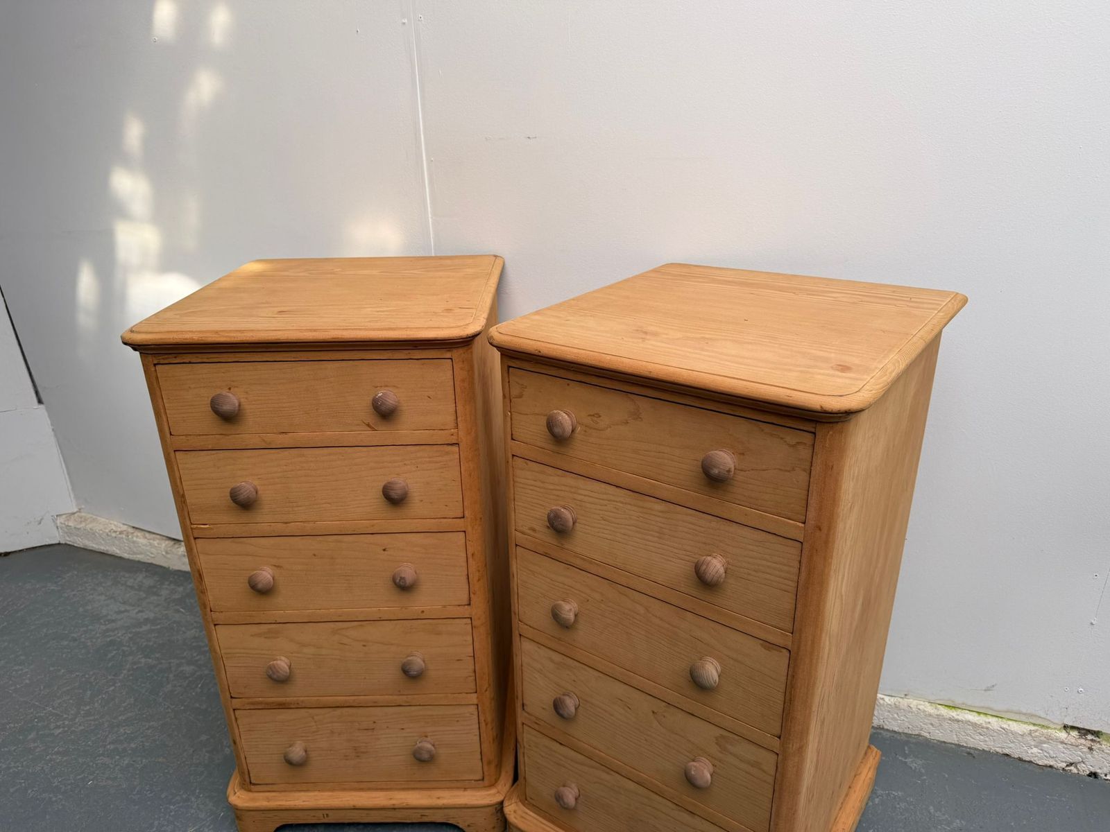 A Rare Pair Of Pine Victorian 5 Drawer Chest Of Drawers To Wax/Paint photo vintage