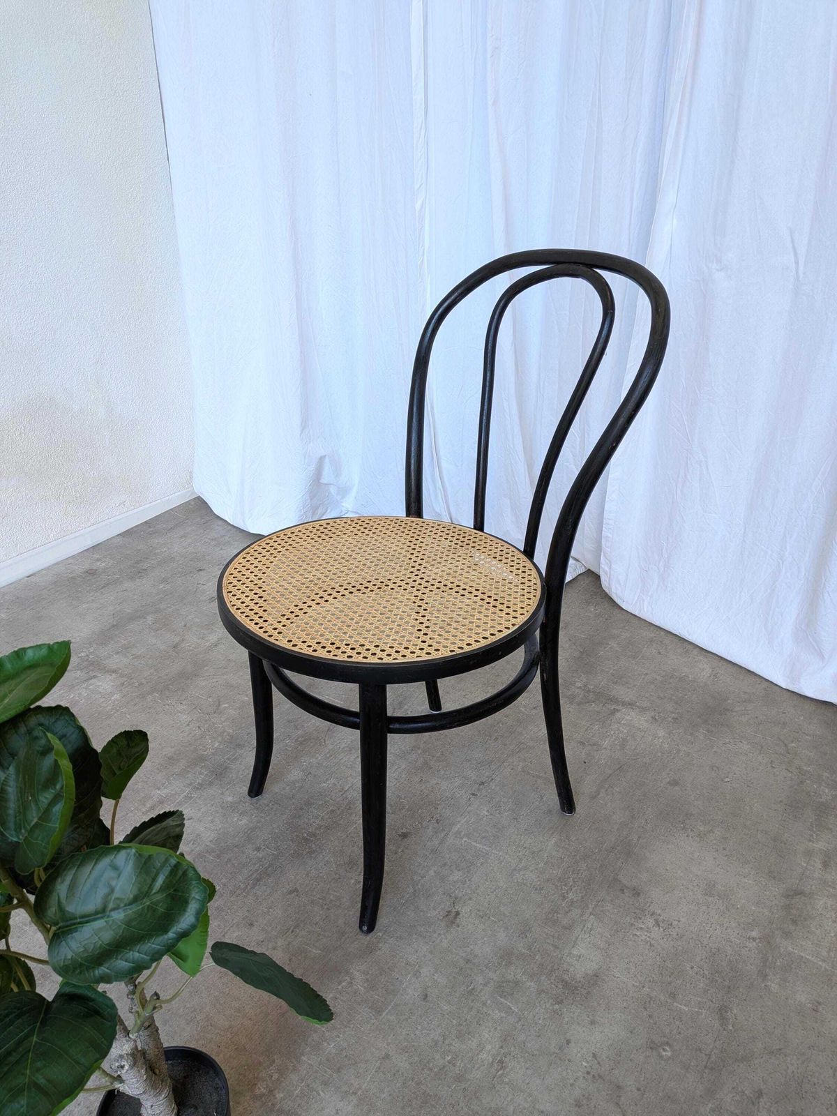 Vintage Thonet Style Dining Chair: Black Bentwood Cane Seat