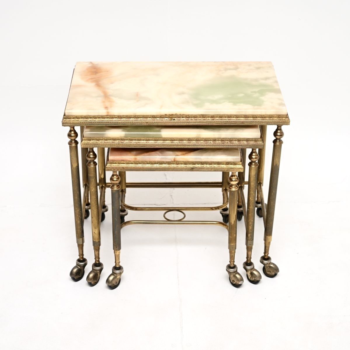 Antique French Brass And Onyx Nest Of Tables photo for sale