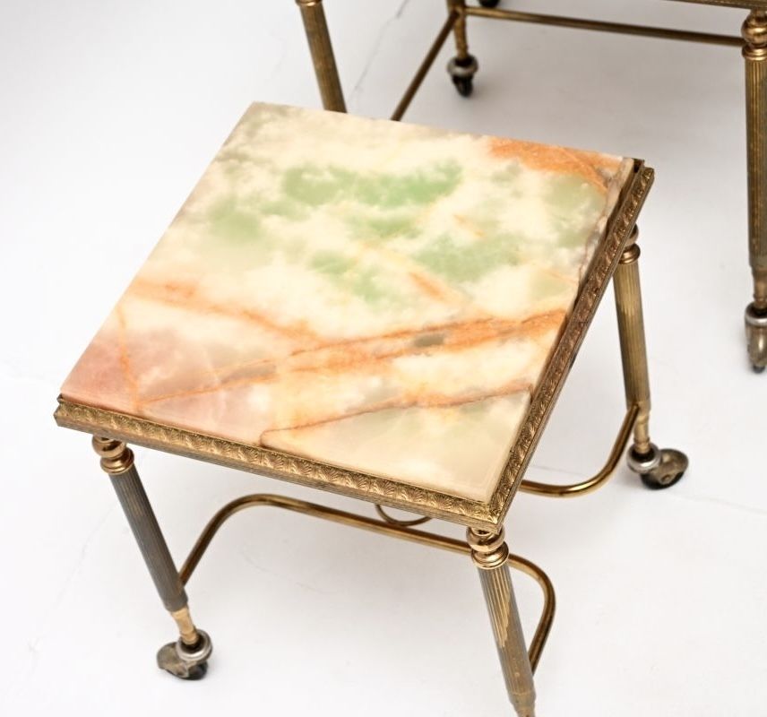 photo for sale Antique French Brass And Onyx Nest Of Tables