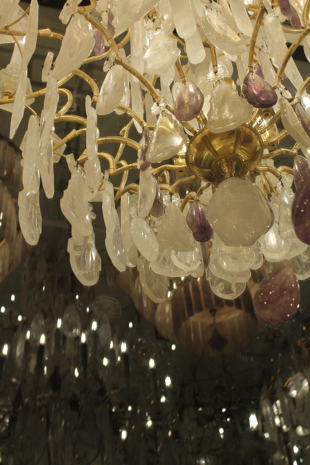 photo buy Beautiful French Bronze And Rock Crystal Pair Chandeliers And Amethyst