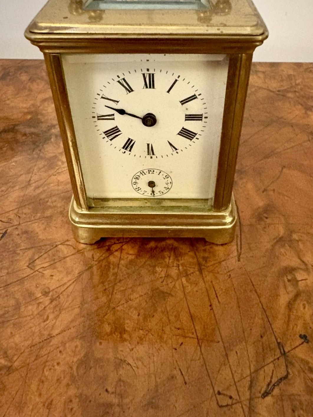 Antique 19th Century Miniature Brass Carriage Clock With Alarm photo for sale