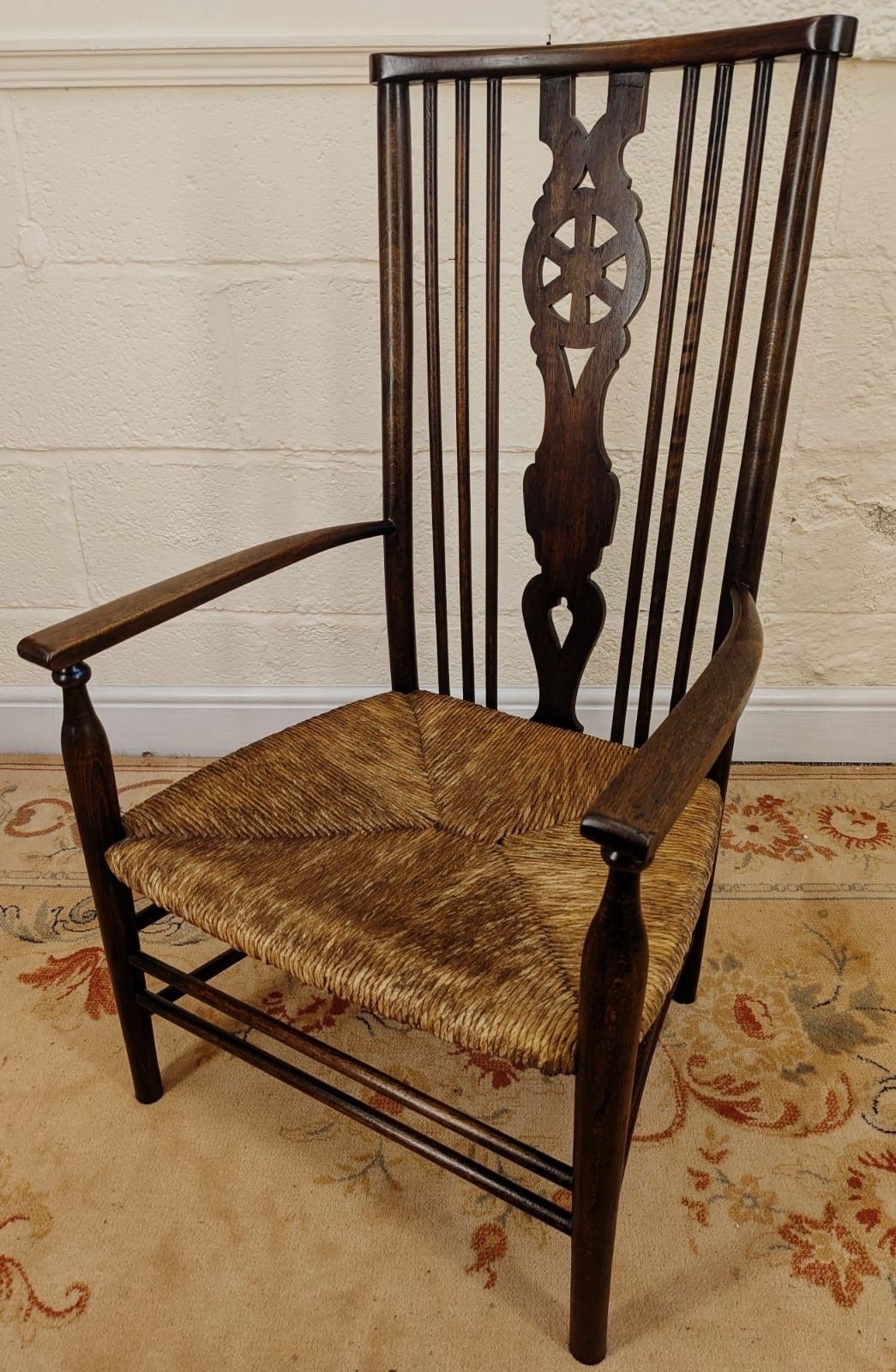 Victorian Stick And Wheel Back Rush Seated Country Chair