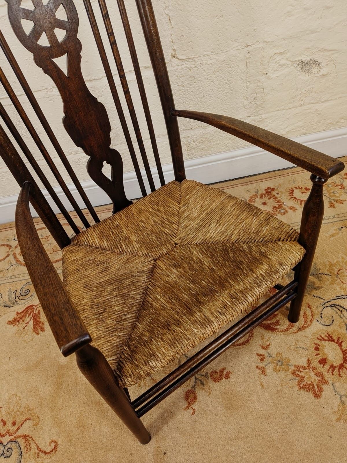Victorian Stick And Wheel Back Rush Seated Country Chair photo for sale