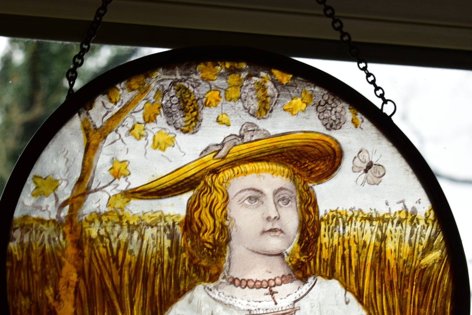 Victorian Stained Glass Leaded Roundel Featuring Harvest Maid With Wheatsheaf photo buy