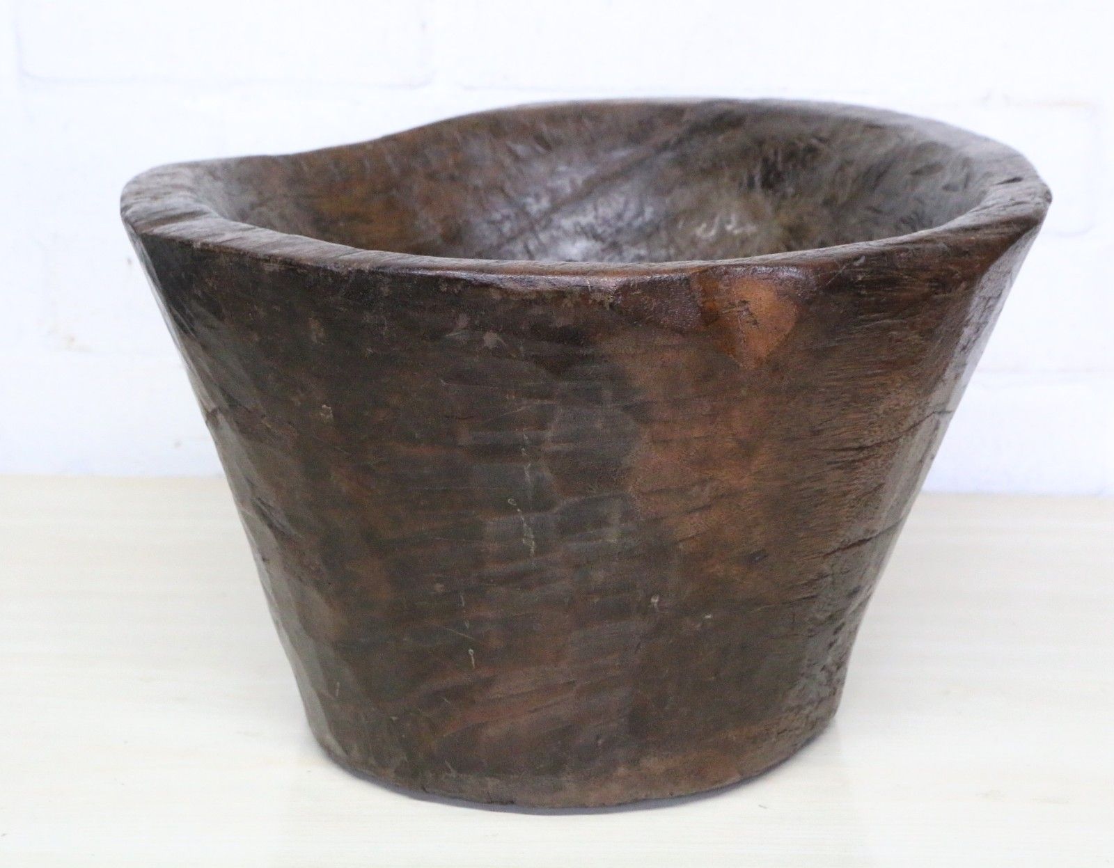 Large Antique African Food Bowl Grain Grinding Mortar Carved Wood Early 20th C. photo furniture