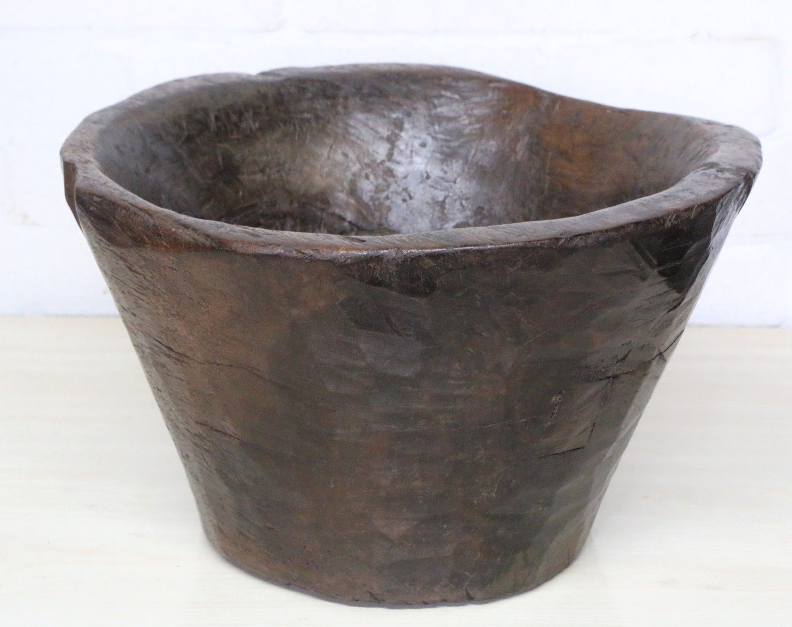 Large Antique African Food Bowl Grain Grinding Mortar Carved Wood Early 20th C. photo for sale