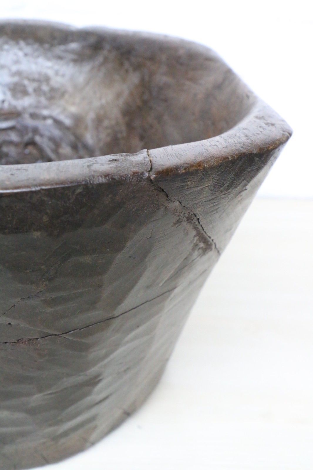 Large Antique African Food Bowl Grain Grinding Mortar Carved Wood Early 20th C. photo vinterior